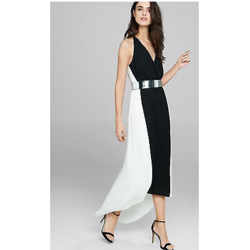 Express black and white maxi dress w/ belt
